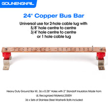 Load image into Gallery viewer, GOUNENGNAIL- 24&quot; Copper Bus Bar,Heavy Duty Ground Bar Kit, 36 x 0.28’’ Holes with 2” Standoff Insulators Made from UL Recognized Material,2500V
