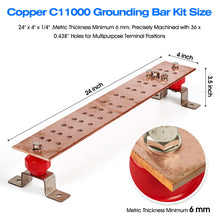 Load image into Gallery viewer, GOUNENGNAIL- 24&quot; x 4&quot; x 1/4&quot; Copper Bus Bar,Heavy Duty Ground Bar Kit, 36 x 0.438’’ Holes and Slots with 2” Standoff Insulators Made from UL Recognized Material,2500V
