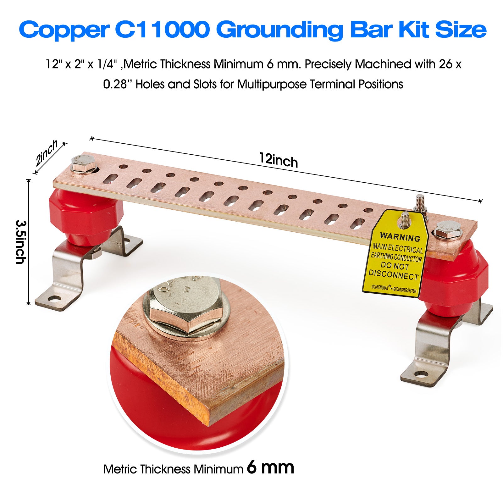 ELECTRAPICK Wall ounted Copper Grounding Bar Kit, Copper Bus Bar 0.16x 2.36x 7.8 Ground Bus Bar ELECTRAPICK Wall ounted Copper Grounding Bar Kit, Copper Bus Bar 0.16x 2.36x 7.8 Ground Bus Bar