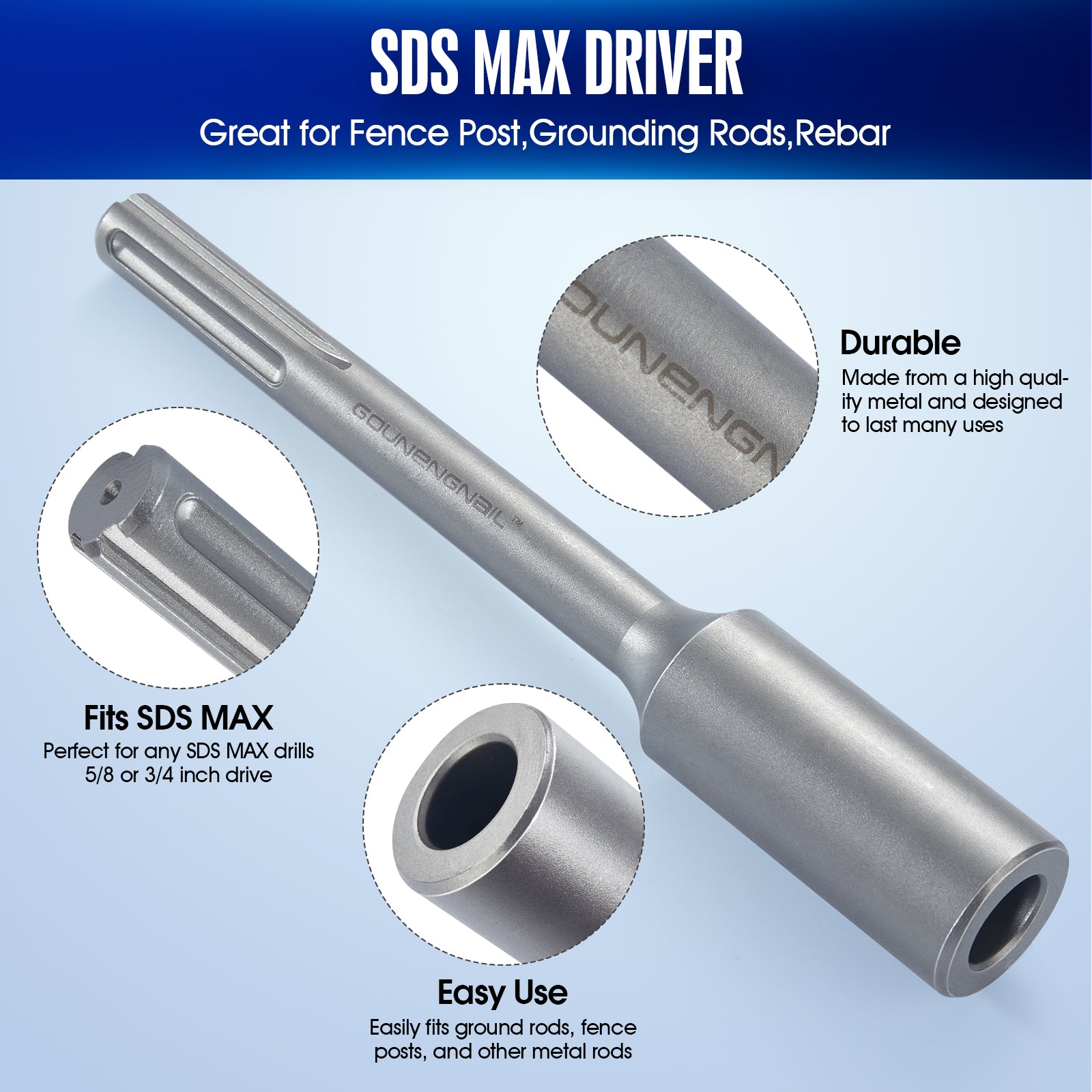 Rod Driver SDS Max Ground Rod Driver for 1/2,5/8,3/4 inch Grounding Rods ...