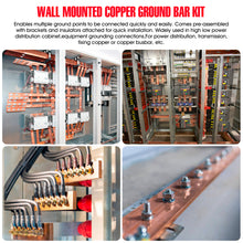 Cargar imagen en el visor de la galería, Copper Ground Bar Kit - .25&quot; x 2&quot; x 12&quot; Busbar with 20 Terminal Positions
