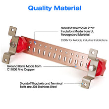 Carregar imagem no visualizador da galeria, GOUNENGNAIL- 12&quot; Copper Bus Bar,Heavy Duty Ground Bar Kit, 24 x 0.41’’ Holes and Slots with 2” Standoff Insulators Made from UL Recognized Material,2500V
