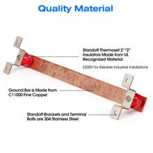 Load image into Gallery viewer, GOUNENGNAIL- 24&quot; Copper Bus Bar,Heavy Duty Ground Bar Kit, 36 x 0.28’’ Holes with 2” Standoff Insulators Made from UL Recognized Material,2500V
