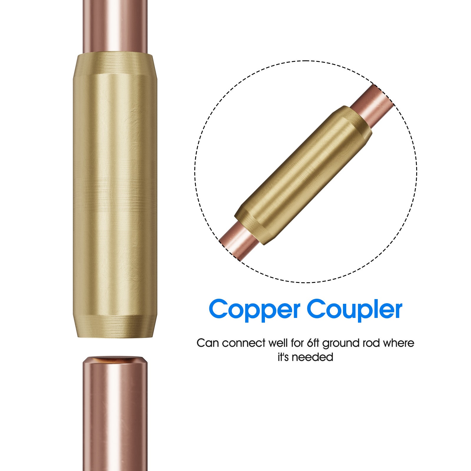 6ft Ground Rod Kit - 1/2'' Bonded Electrical Copper Grounding Rod with ...