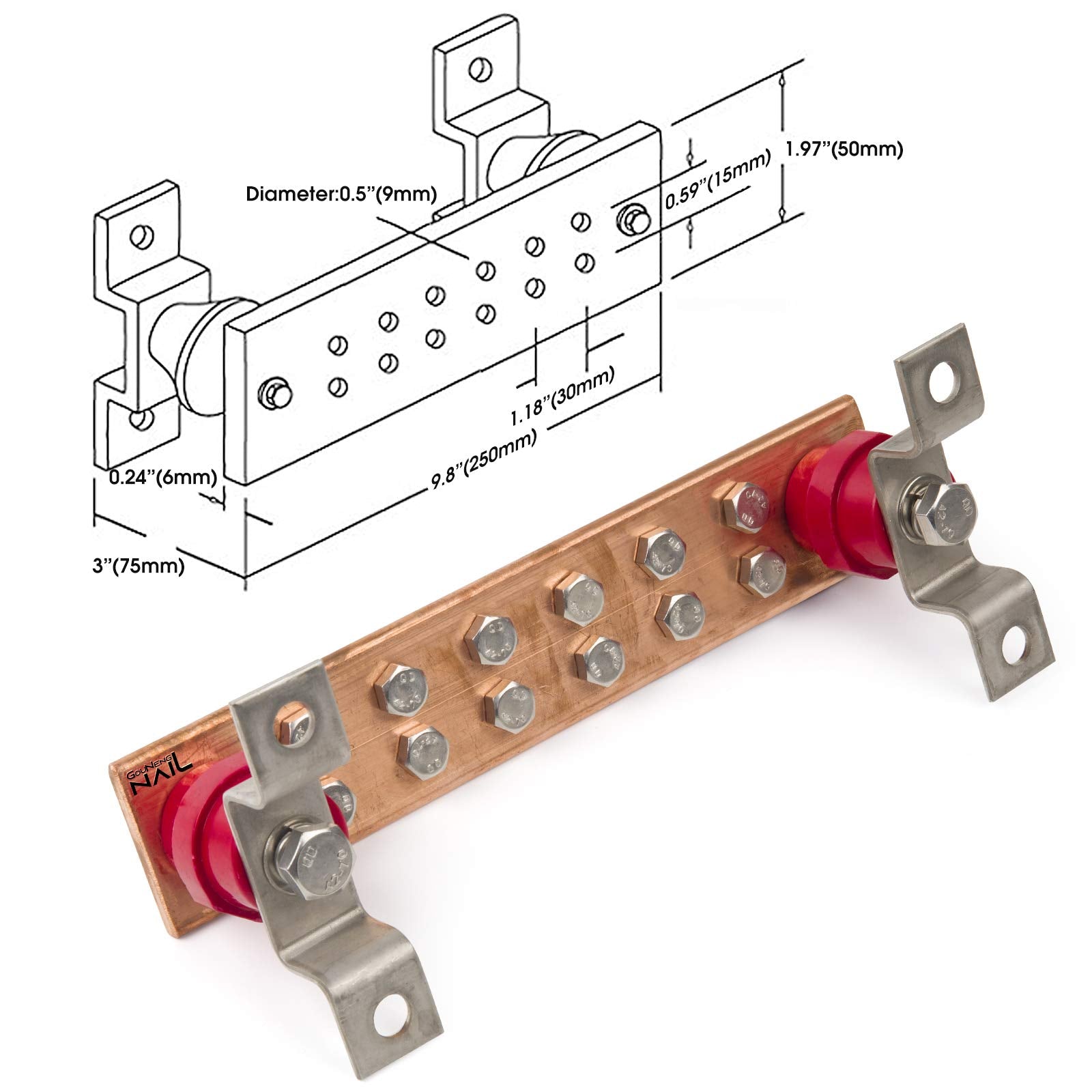 Multiple Ground Bar GOUNENGNAIL-Wall Mounted Copper Ground Bar Kit .25