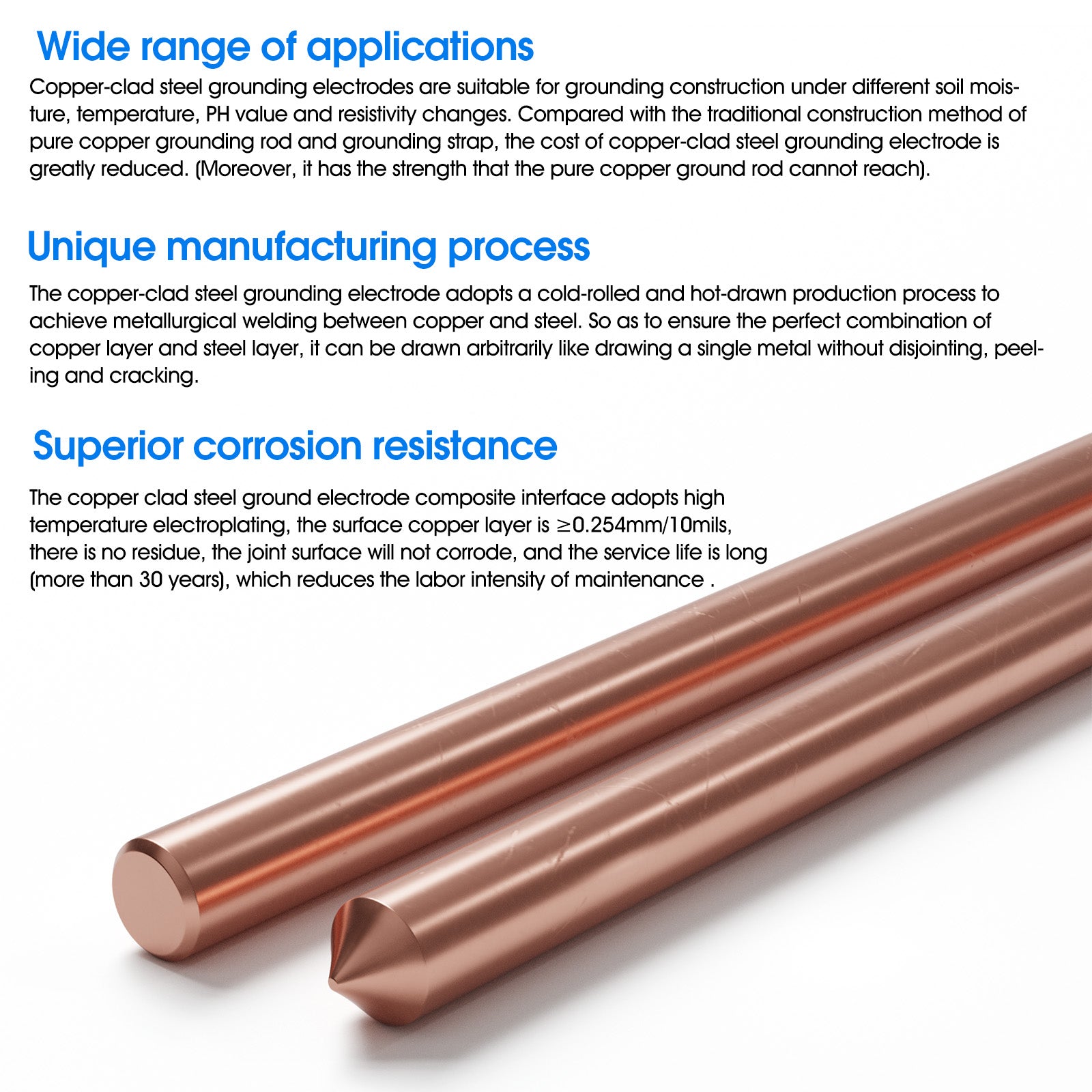 6ft Ground Rod Kit - 1/2'' Bonded Electrical Copper Grounding Rod with ...