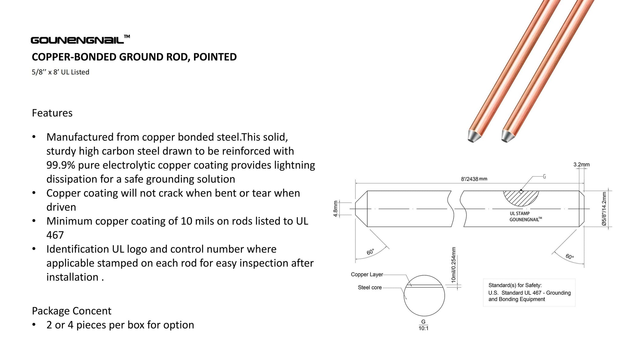 Wholesale-Ground Rod 5/8''x8' Bonded Electrical Grounding Rod UL Liste –  GOUNENGNAIL ELECTRICAL